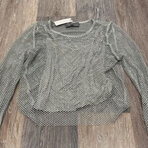 Anthropologie Sunday in Brooklyn Silver Mesh Long Sleeve Sequin Blouse